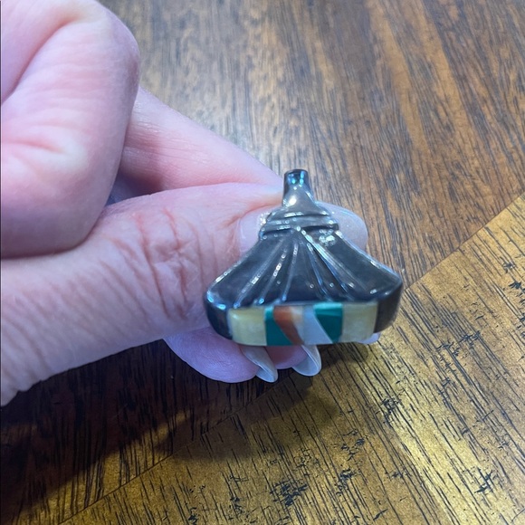 Geometric Inlay Xtra Large Ring with Green and Cream Accents - Picture 2 of 2